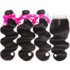 Beauty Princess Brazilian Body Wave with Closure 10A Brazilian Hair 3 Bundles with Middle Part Closure Natural Black Hum