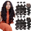 Beauty Princess Brazilian Body Wave with Closure 10A Unprocessed Brazilian Hair 3 Bundles with Middle Part Closure Natur
