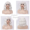 BUFASHION 14 Women Short Wavy Curly Wig White Bob Wig Cosplay Halloween Synthetic Wigs With Neat Bang Wig With Free Wig