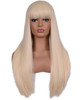 morvally Womens 26 inches Long Straight Blonde Synthetic Resistant Hair Wigs with Bangs Natural Looking Wig for Women Ha
