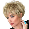 PHOCAS Pixie Cut Wigs Short Stylish Fluffy Layer Wig None Lace Replacement Wig with Bangs for Women Brown Mix Blonde Wig