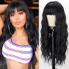 MERISIHAIR Long Black Wig with Bangs26 Inches Synthetic Wavy Bang Black Wigs for Women Women Long Curly Heat Resistant B
