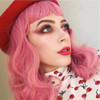 DIFEI Rockabilly Vintage Wig Audrey Hepbum Short Bang Wig Long Finger Wavy Wigs for Women Pink