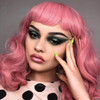 DIFEI Rockabilly Vintage Wig Audrey Hepbum Short Bang Wig Long Finger Wavy Wigs for Women Pink