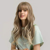 OUFEI 24 Inches Ash Blonde Wigs With Bangs for Women Natural Synthetic Wavy Wigs Heat Resistant Hair Long Wigs for Daily