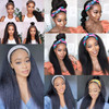 PWEOUKE Yaki Straight Headband Synthetic Wig Glueless Kinky Headband Wigs Natural Black Long 22 Inch None Lace Front Hea