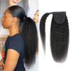 Adette 24 Inches Kinky Straight Ponytail Human Hair Yaki Straight Ponytail Extension for Black Women Wrap Around Ponytai