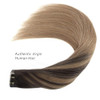 Lovrio 20 20pcs 50g Tape in Hair Extensions Balayage Colored Dark Brown Fading to Chestnut Brown Double Sided Glue in Hu