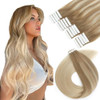 Lovrio Remy Human Hair Blonde Highlights Tapein Extensions Balayage Color Chestnut Brown Fading to Bleach Blonde Real Re