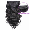 Feelgrace Wavy Clip ins Hair Extensions Human Hair 18 Natural Black Body Wave Clip in Remy Human Hair Extensions for Wom