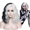 Aicos Short Black and White Costume Wig for Women Halloween Spooky Curly Wig Daily Dress Carnival Party Masquerade Anime
