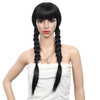 Kalyss 28 Inches Womens Silky Long Straight Black Wig Heat Resistant Synthetic Wig With Bangs Hair Wig for Women