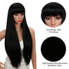 Kalyss 28 Inches Womens Silky Long Straight Black Wig Heat Resistant Synthetic Wig With Bangs Hair Wig for Women