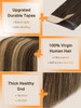 DOORES 20pcs Human Hair Balayage Chocolate Brown to Caramel Blonde Remy Silky Straight Hair Extensions Tape in Skin Weft
