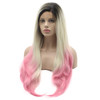 Lushy Straight Extra Long 28in Black Root Light Blonde Pink Ombre Wigs Heavy Density Heat Friendly Synthetic Lace Front