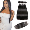 Beauhair Straight 3 Bundles with Closure Virgin Hair Free Part 14 16 18 with 14inch 100 Unprocessed Remy Brazilian Human
