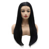 Meiyite Hair Straight Long 24inch Black Half Hand Tied Heat Resistant Synthetic Lace Front Wigs