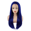 Meiyite Hair Straight Long 24inch Navy Blue Heat Resistant Heavy Density Realistic Synthetic Lace Front Wigs