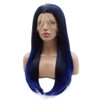 Lushy Straight Long 24inch Dark Root Blue Ombre Wig Heat Resistant Heavy Density Realistic Synthetic Lace Front Wig