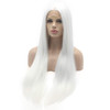 Lushy Straight Super Long White Wig Half Hand Tied Heat Resistant Heavy Density Synthetic Lace Front Wig