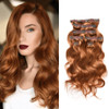 viviaBella Body Wave Clip in Human Hair Extensions Copper Red 16 Inches 120 Gram Human Hair human hair clip in extension