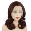 Meiyite Hair Wavy Shoulder Length 16inch Dark Brown Half Hand Tied Heavy Density Realistic Synthetic Lace Front Wig
