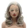 Meiyite Hair Wavy Shoulder Length 16inch Light Grey Half Hand Tied Heat Resistant Synthetic Lace Front Wigs