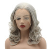 Meiyite Hair Wavy Shoulder Length 16inch Light Grey Half Hand Tied Heat Resistant Synthetic Lace Front Wigs