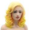 Meiyite Hair Wavy Shoulder Length 16inch Two Tone Pink Root Golden Ombre Heavy Density Realistic Synthetic Lace Front Wi