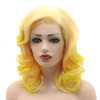 Meiyite Hair Wavy Shoulder Length 16inch Two Tone Pink Root Golden Ombre Heavy Density Realistic Synthetic Lace Front Wi
