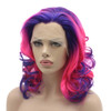 Lushy Shoulder Length 16inch Two Tone Purple Rose Red Ombre Wig Heat Friendly Heavy Density Realistic Synthetic Lace Fro