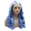 Lushy Long 24inch Wavy Three Tone Mix Blue and Purple and Pink Wig Heavy Density Heat Resistant Realistic Synthetic Lace