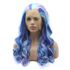 Lushy Long 24inch Wavy Three Tone Mix Blue and Purple and Pink Wig Heavy Density Heat Resistant Realistic Synthetic Lace