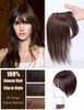 Middle Part Silk Part Base Human Hair Topper 7x10cm Crown Straight Clip in Hairpiece with Wispy Fringe 20cm Dark Reddish