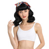 DIFEI Rockabilly Vintage Wig Audrey Hepbum Short Bang Wig Long Finger Wavy Wigs for Women Black