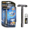 WEISHI Butterfly Open Double Edge Safety Razor for Men Nostalgic Long Handle with 5 Stainless Razor Blades Reusable Wet