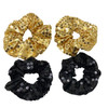 2 Pack Black Satin Face Sequins Hair Scrunchies Sparkly Hair Ties Hair Eleastic Bands Scrunchy Hair Ties Ropes Ponytail