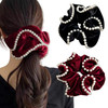 2 Pcs Pearl Hair Velet Scrunchie for Women Hair Ties Ponytail Holder Hair Accessories Black x Burgundy