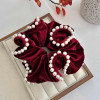 2 Pcs Pearl Hair Velet Scrunchie for Women Hair Ties Ponytail Holder Hair Accessories Black x Burgundy