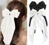 SUSULU Hair Bows for Women Oversized Black White Hair Bow Clips Big Hair Bow Long Tail Large Satin Silky Hair Ribbon Bow