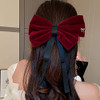 Wiwpar Large Velvet Hair Bow for Women Red Hair Barrettes Clip French Barrette Bowknot with Long Ribbon Tail Holding Hai