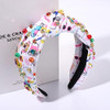 Back to School Headband Colorful Crystal Beads Knotted Headband Cute School Teacher Pattern Top Knot Twist Hairband Head
