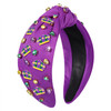 mokkia Mardi Gras Headband Accessories for Women Beaded Fleur De Lis Headband Purple Jeweled Rhinestone Knotted Hairband