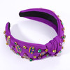 mokkia Mardi Gras Headband Accessories for Women Beaded Fleur De Lis Headband Purple Jeweled Rhinestone Knotted Hairband