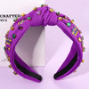 mokkia Mardi Gras Headband Accessories for Women Beaded Fleur De Lis Headband Purple Jeweled Rhinestone Knotted Hairband