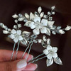 YBSHIN Bride Flower Wedding Hair Pins Silver Crystal Hair Piece Bridal Leaf Hair Accessories for Women Pack of 3