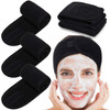 Whaline Spa Facial Headband Head Wrap Terry Cloth Headband 4 Counts Stretch Towel for Bath Makeup and Sport Black