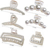6 Pcs Pearl Hair Clips for Women Large Claw Clips for Thin Thick Hair White Hair Claw Clips for Wedding Gift Nonslip Hai