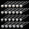 MTLEE 40 Pcs Rhinestone Hair Pins for Women Silver Flower Pearl Hair Pins Decorative U Shape Diamond Wedding Hairs Acces
