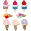 Ezepeo 8 Pcs Baby Girls Hair Clips Ice Cream Shape Clips Glitter Sparkly Hair Bows Boutique Hair Barrettes hairpins hair